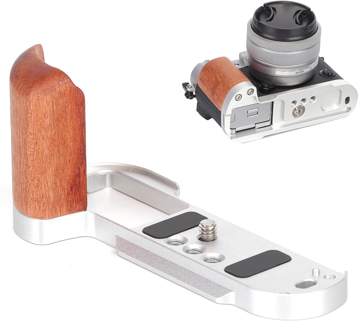 L-vormige camera bevestigingsplaat - retro houten handvat - voor FUJIFILM XT50 - verbeterde grip voor stabiele opnamen - ShopVlot
