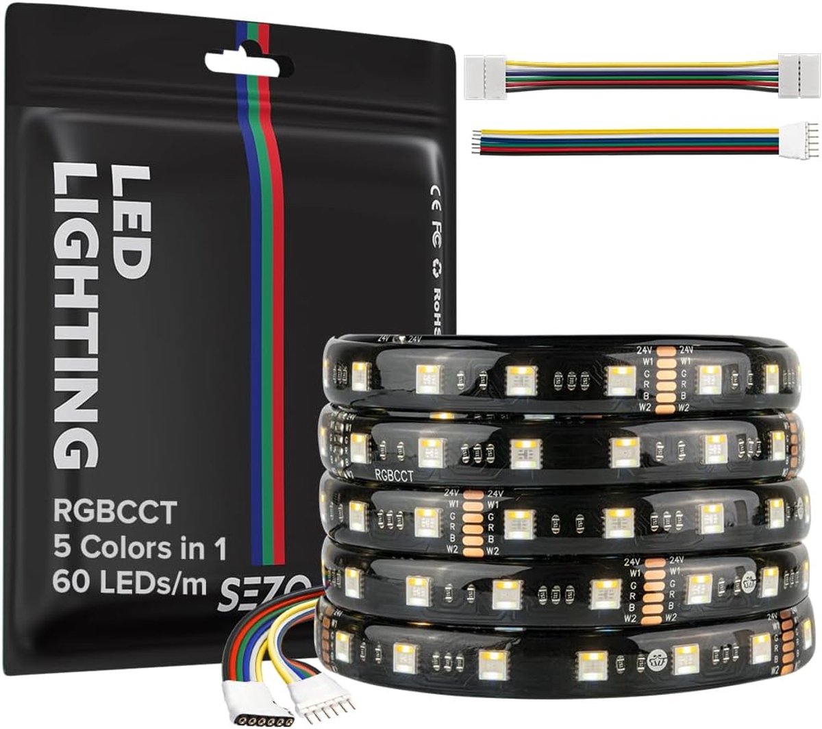 LED strip 5050 RGBCCT 5M - 24V - IP65 Waterdicht - Superhelder voor verlichting - ShopVlot