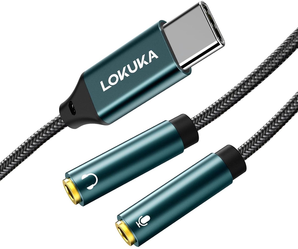 USB C headphone en microfoon adapter - 1.2m - dual TRS 3.5mm jack - ideaal voor gaming headset - ShopVlot