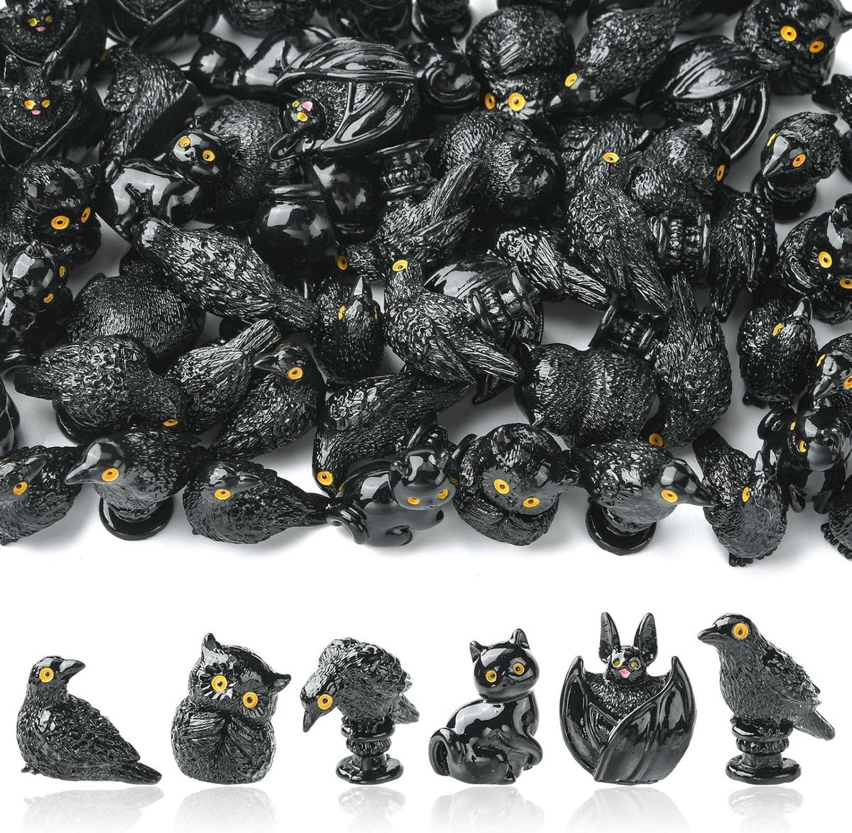 Miniatuur Dierfiguren 60pcs - Zwart Hars - 6 Unieke Gotische Stijlen - Perfect voor Fantasy Spellen - ShopVlot
