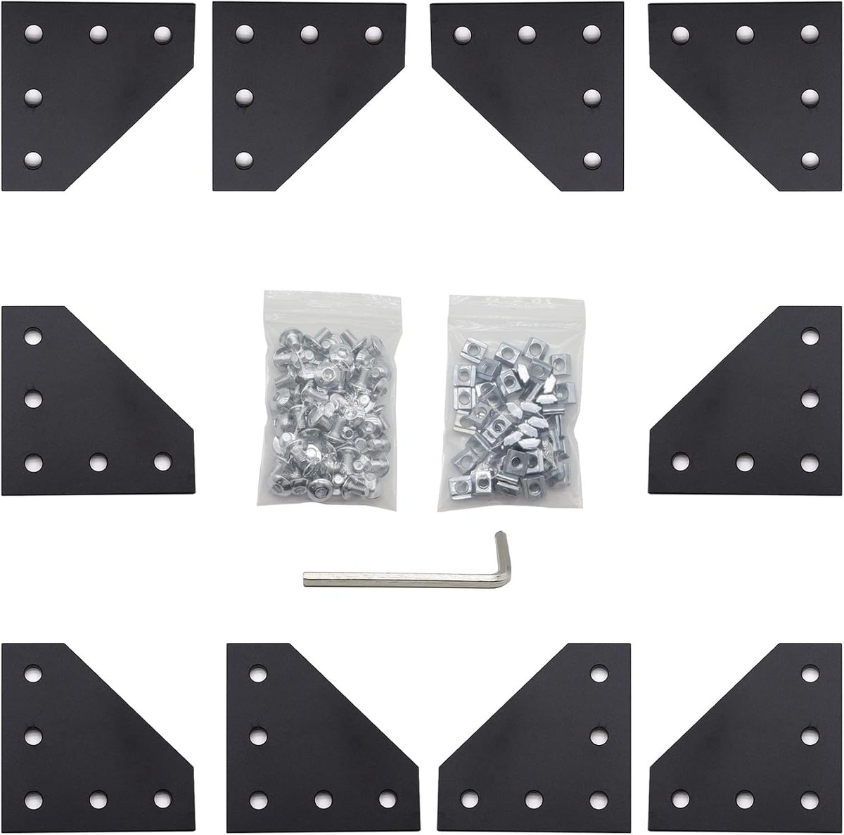L-vormige hoekverbindingplaat 10 stuks - 50 M5 T-nuts en 50 M5 schroeven - Hoogwaardige aluminium en staal - ShopVlot