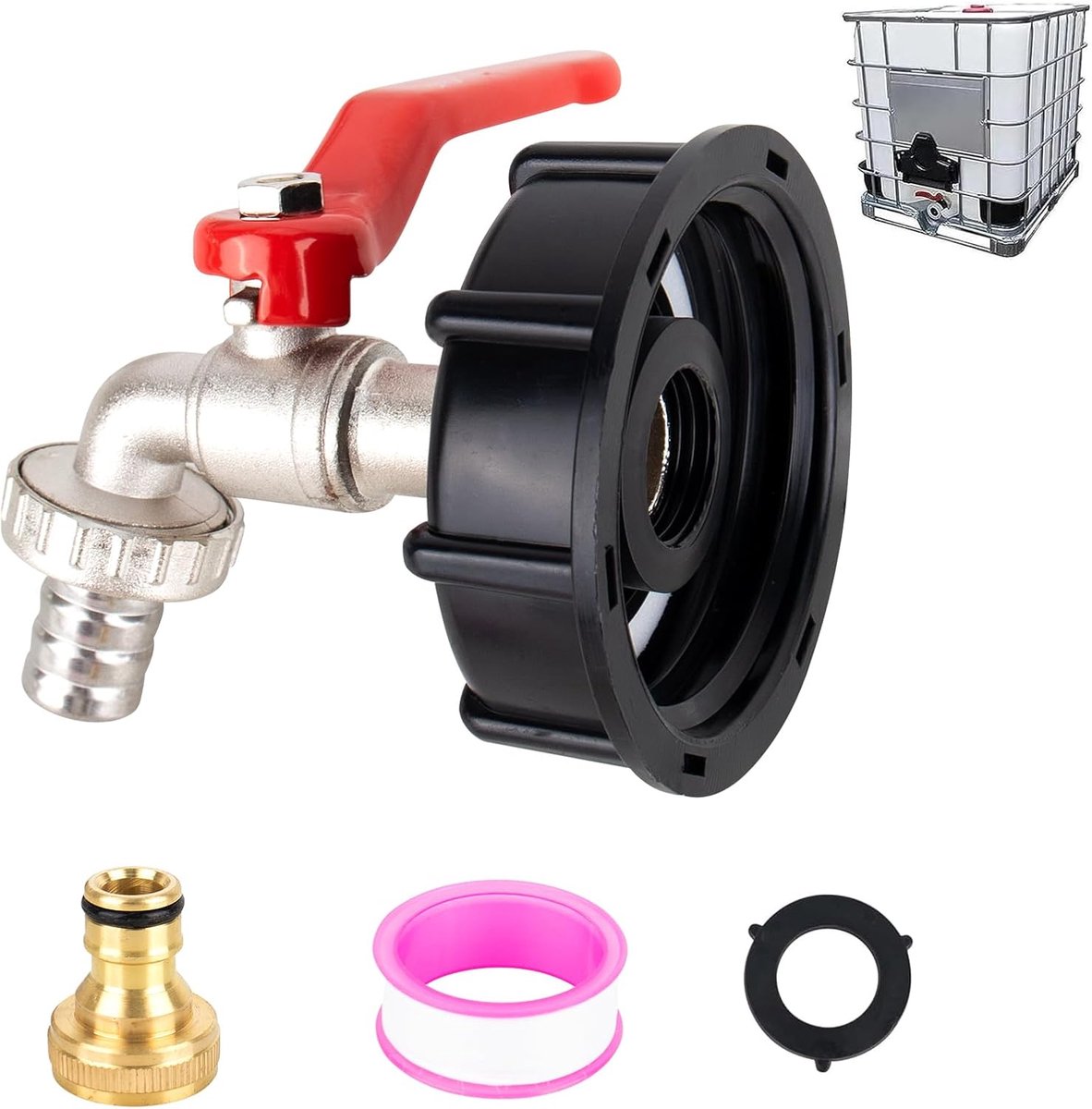 IBC drain tap adapter 1/2 inch - messing - met slangverbinding - ideaal voor tankgebruik - ShopVlot