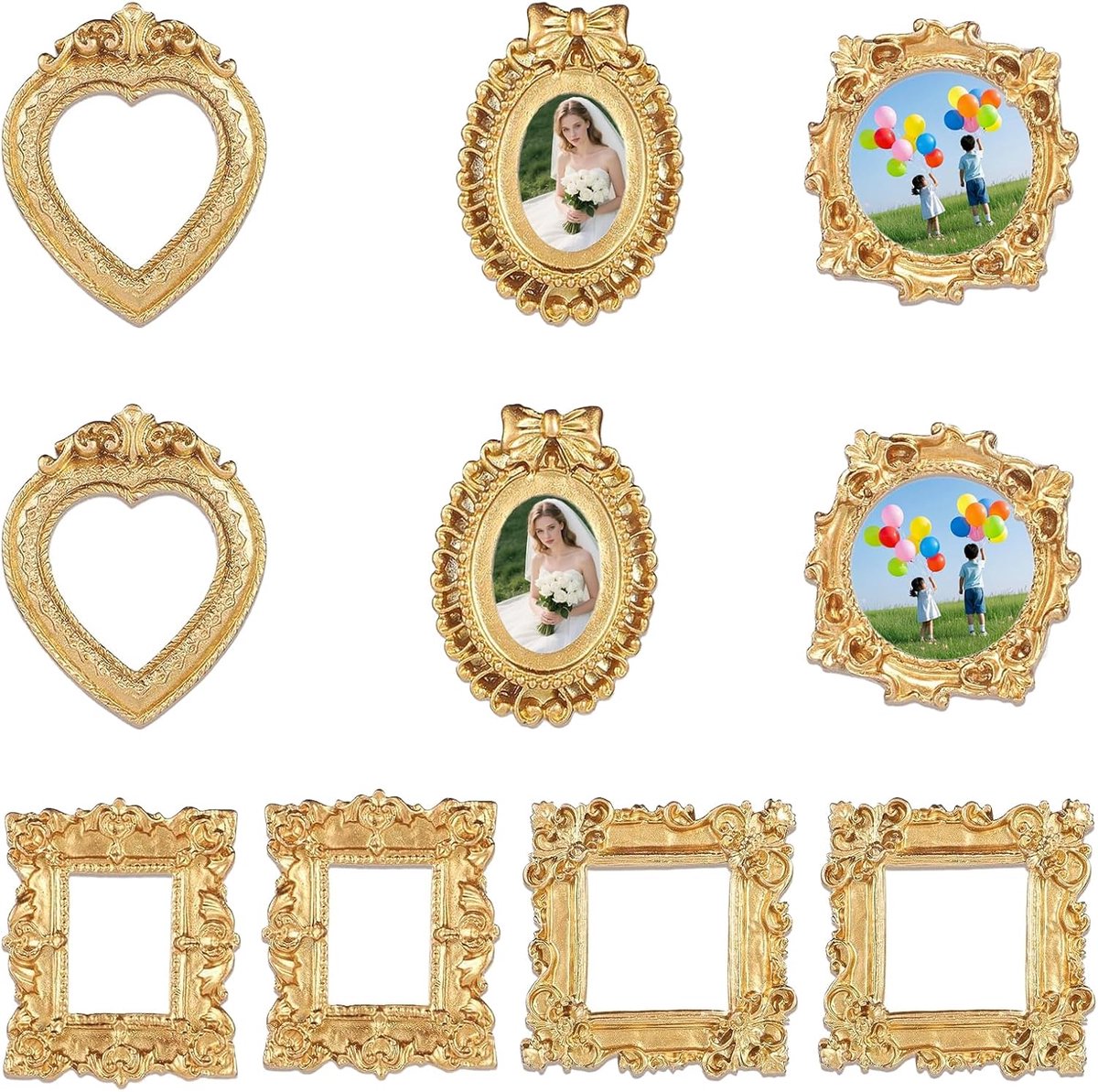 Mini-fotolijsten 10 stuks - Kunsthars goud - Barokstijl - Perfect voor sieradendisplay - ShopVlot