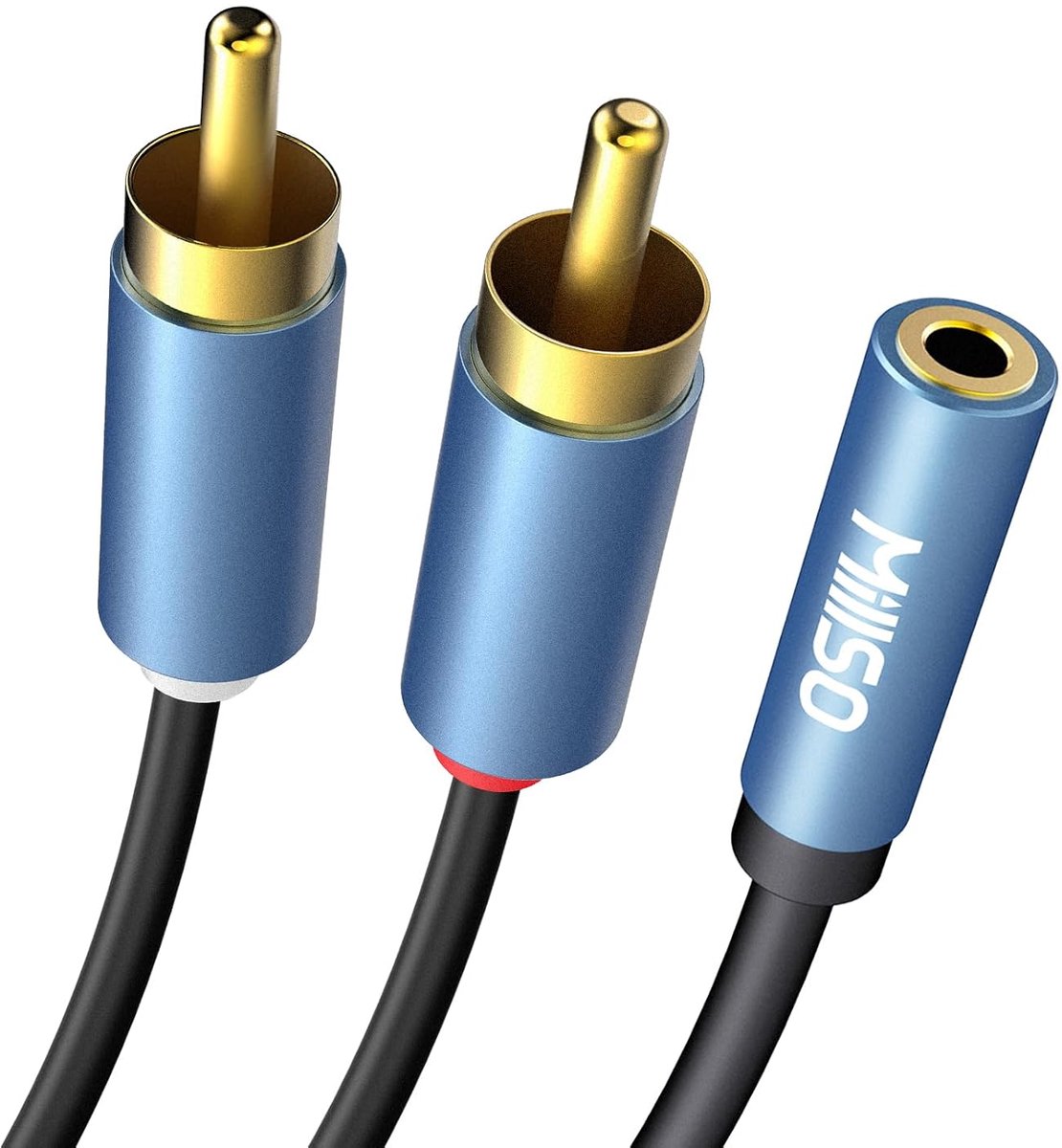 Audio Adapter Kabel 2 Chinch Plug naar 3.5mm Jack - 24K Goud Geplateerd - Metalen Behuizing - ShopVlot