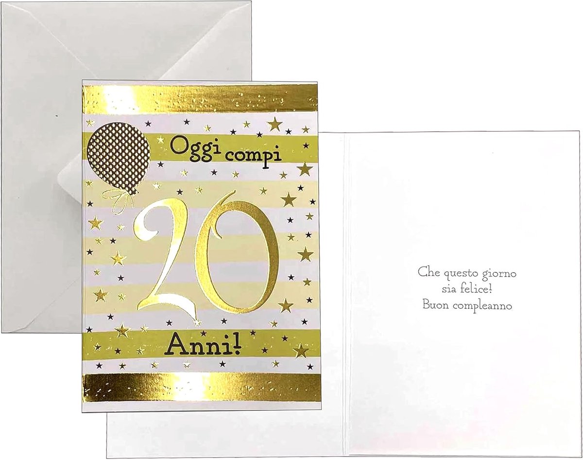 Verjaardagskaart met gouden nummer 20 - 16,5 x 12 cm - Italiaanse afwerking - Perfect voor een speciale gelegenheid - ShopVlot