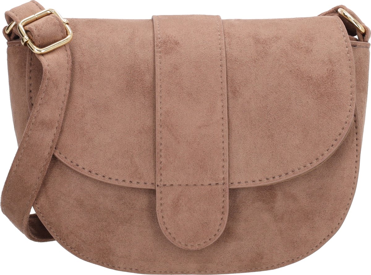 Beagles Chino Crossbodytas - Faux Suède - Schoudertas - Damestas - Overslag - Verstelbare Schouderband - Goudkleurige Details - Taupe