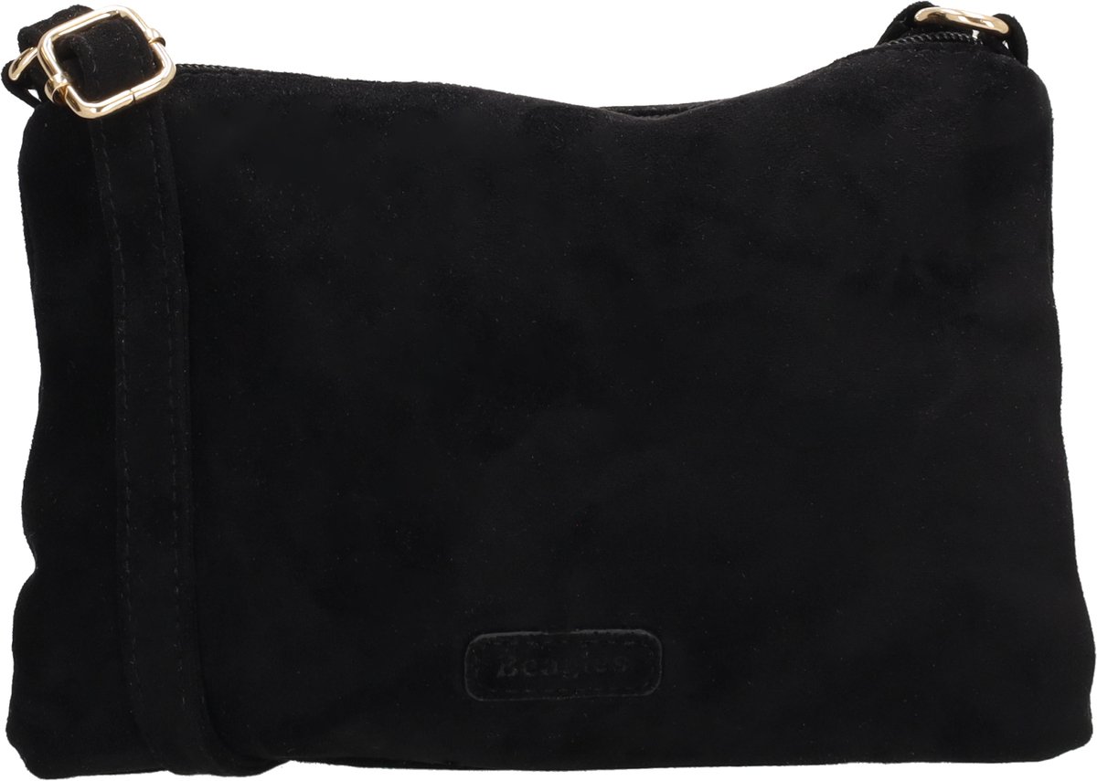 Beagles Chino Crossbodytas - Faux Suède - Schoudertas - Damestas - Compact Model - Ritssluiting - Verstelbare Schouderband - Zwart