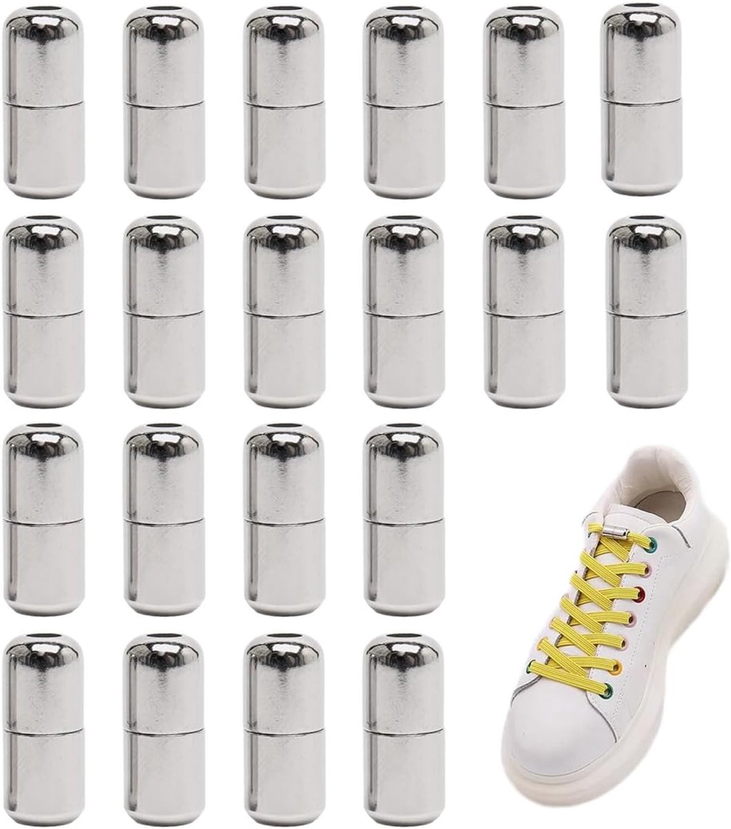 Veters 20 stuks - zilver - snelsluiting - elastisch zonder strikken - ShopVlot