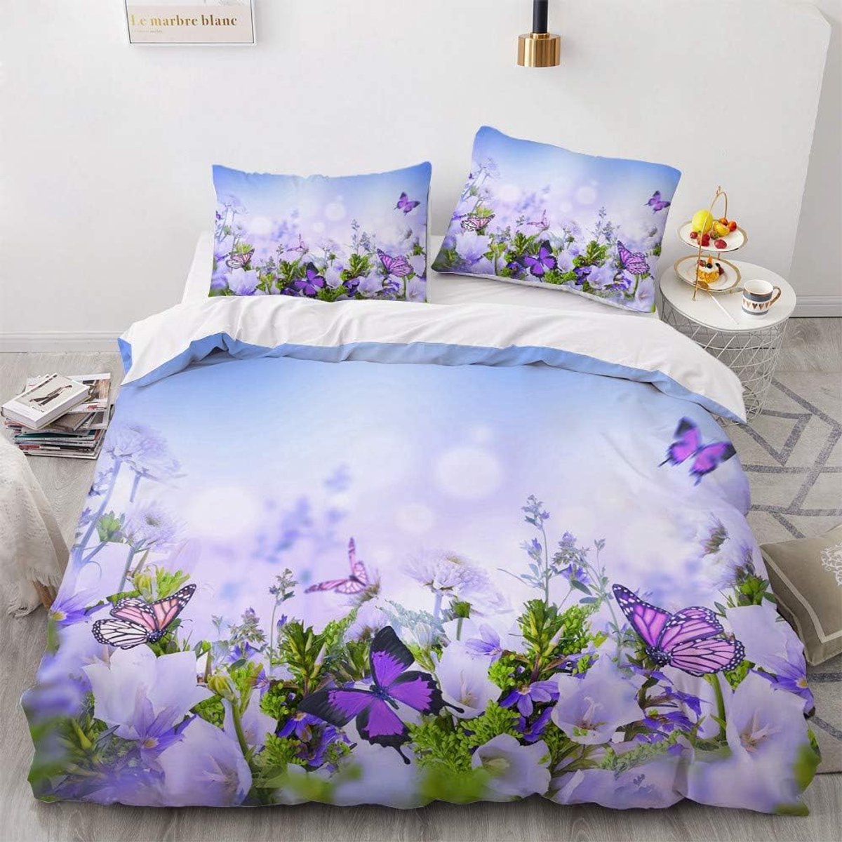 Dekbedovertrek 135 x 200 cm - Vintage bloemen en vlinders - Zacht microvezel - Creëer een sfeervolle slaapkamer - ShopVlot