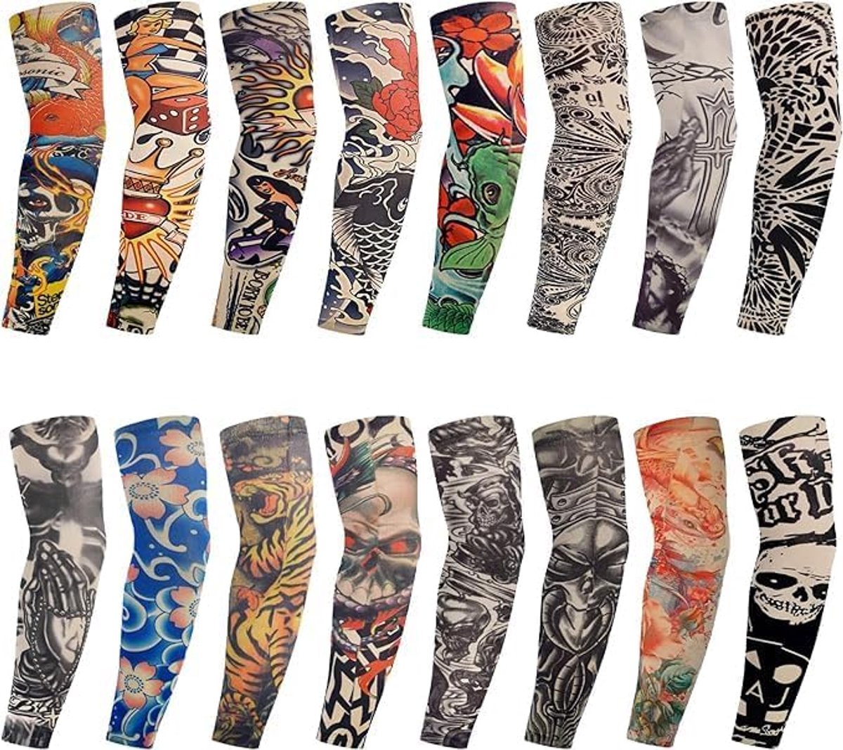 Tattoo-mouwen 16 stuks - armkous 40 x 8,5 cm - afdekking voor mannen en vrouwen - ideaal voor zonwering - ShopVlot