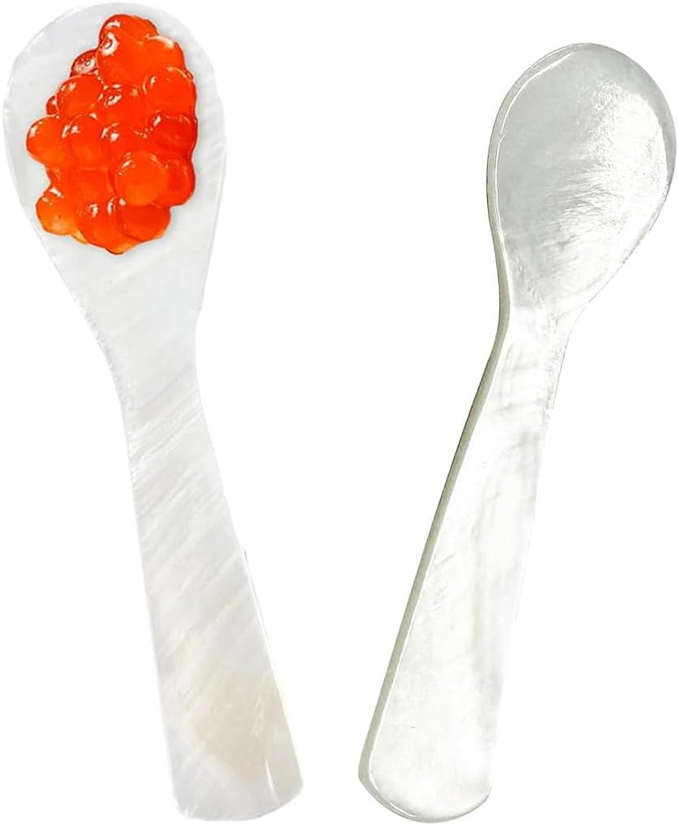 Caviarschepjes 2-delig - Moeder van parel - Elegante serveerlepel - Perfect voor caviar en eieren - ShopVlot