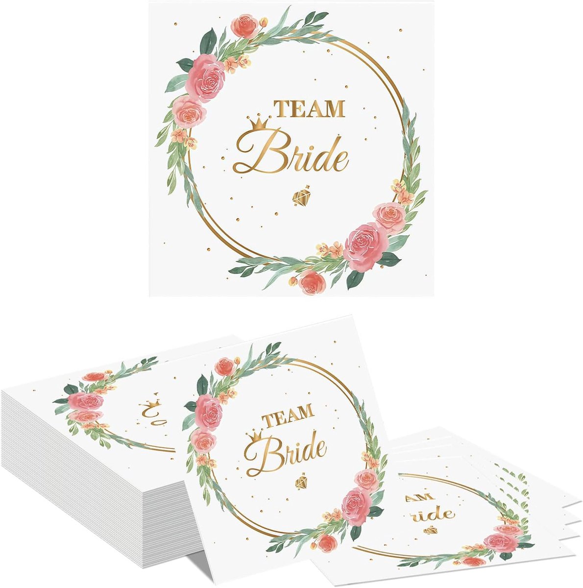 Papieren Servetten 40 Stuks - Rozen en Gouden Krans - Team Bride Motief - Perfect voor Vrijgezellenfeesten - ShopVlot