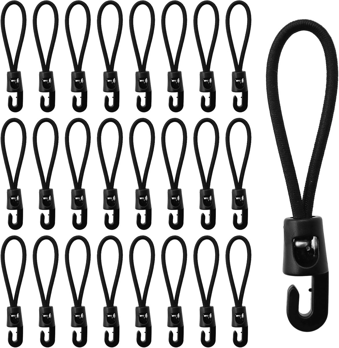 Spanningsbanden 10cm - Zwart rubber met haken - Rekbaar tot 20cm - Ideaal voor zeil en camping - ShopVlot
