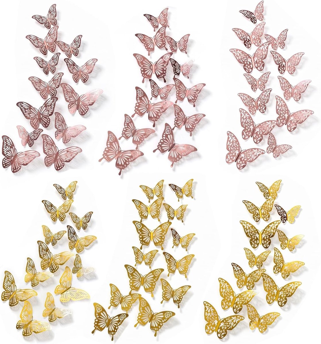 3D vlinder muurstickers - 72 stuks - glinsterend - verwijderbaar voor babykamer - ShopVlot