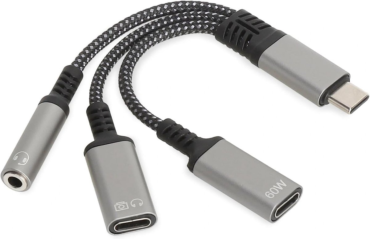 USB-C naar Jack 3-in-1 adapter - USB-C headphone adapter - snelle PD 60W opladen - ideaal voor smartphone en tablet - ShopVlot