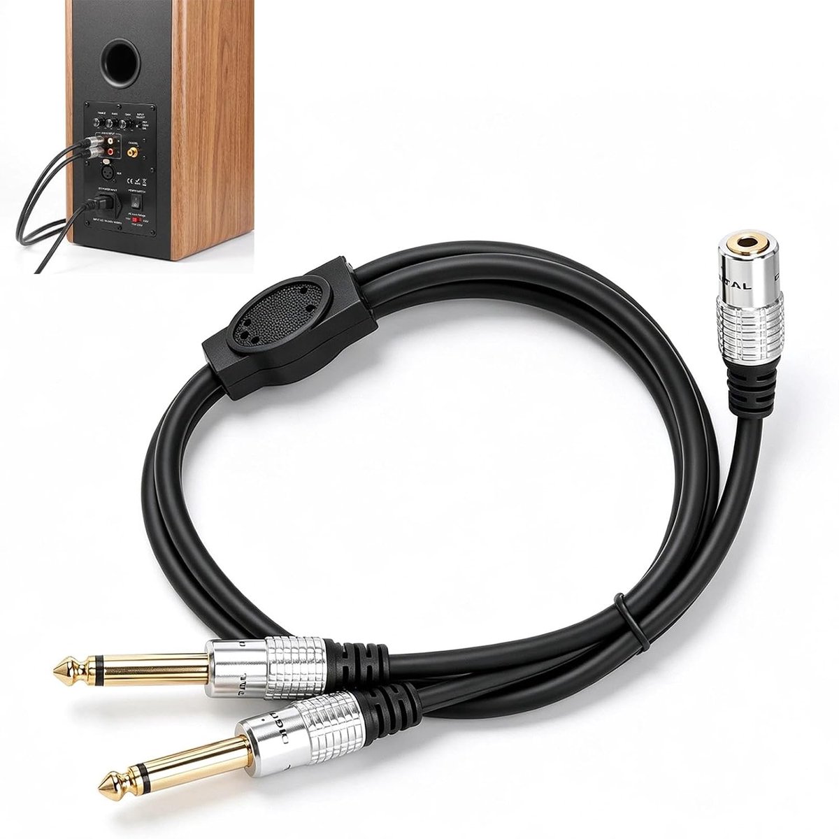 Adapter 3,5 mm naar 2 x 6,35 mm jack - 50 cm kabel - verguld voor optimale audiokwaliteit - ideaal voor mixer en gitaar - ShopVlot