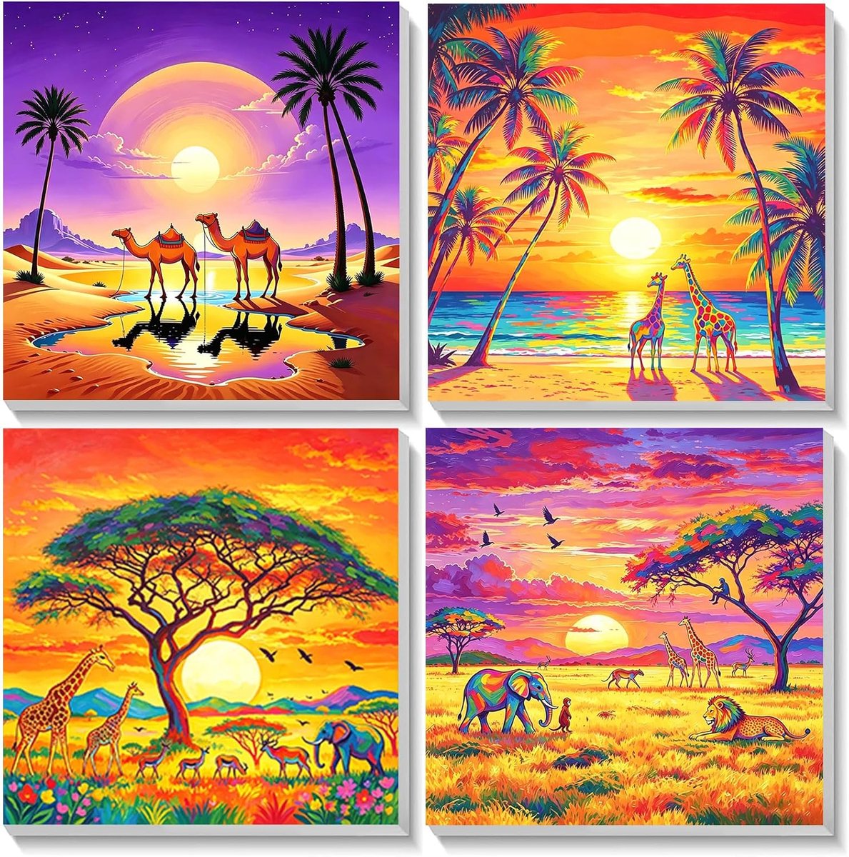 Schilderen op nummer kinderen 4 stuks - ingelijst canvas - schattige giraffes - creatief uitje voor kinderen - ShopVlot