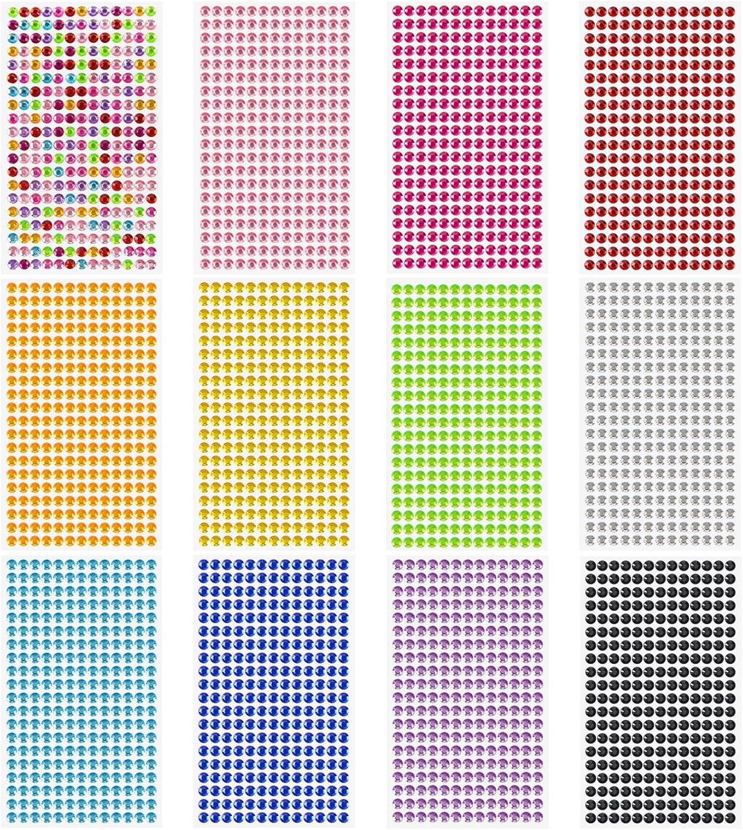 Glitter stenen set 3120 stuks - zelfklevend - 12 kleuren - ideaal voor gezichtsmake-up - ShopVlot