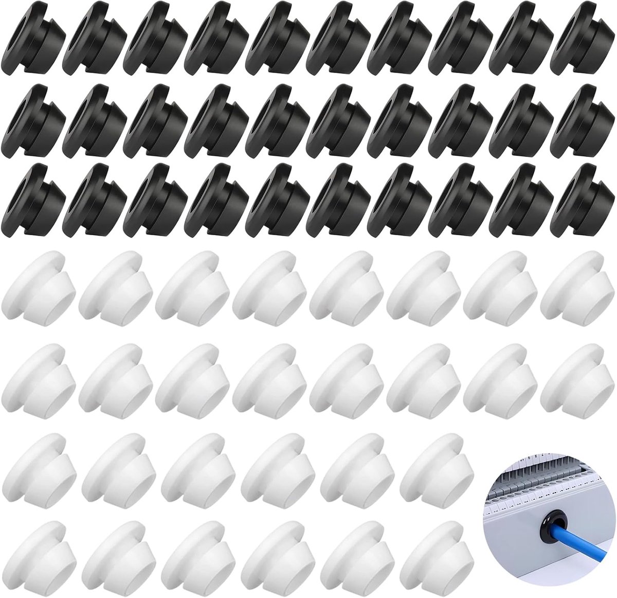 Kabeldoorvoer 60 stuks - siliconen zwart en wit - bescherming voor elektrische kabels - voorkomt kortsluiting - ShopVlot