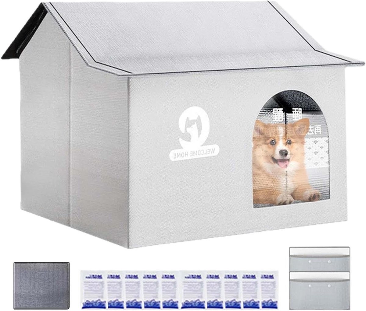 Koelend Kattenhuis - Kattenverblijf Zomer - Huisdier Comfort - Dubbele Verkoeling - Medium - Grijs