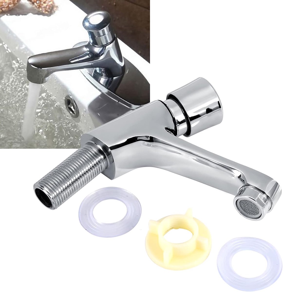 Kraan met tijdvertraging 4-6 seconden - Messing - Waterbesparend - Ideaal voor openbare toiletten - ShopVlot
