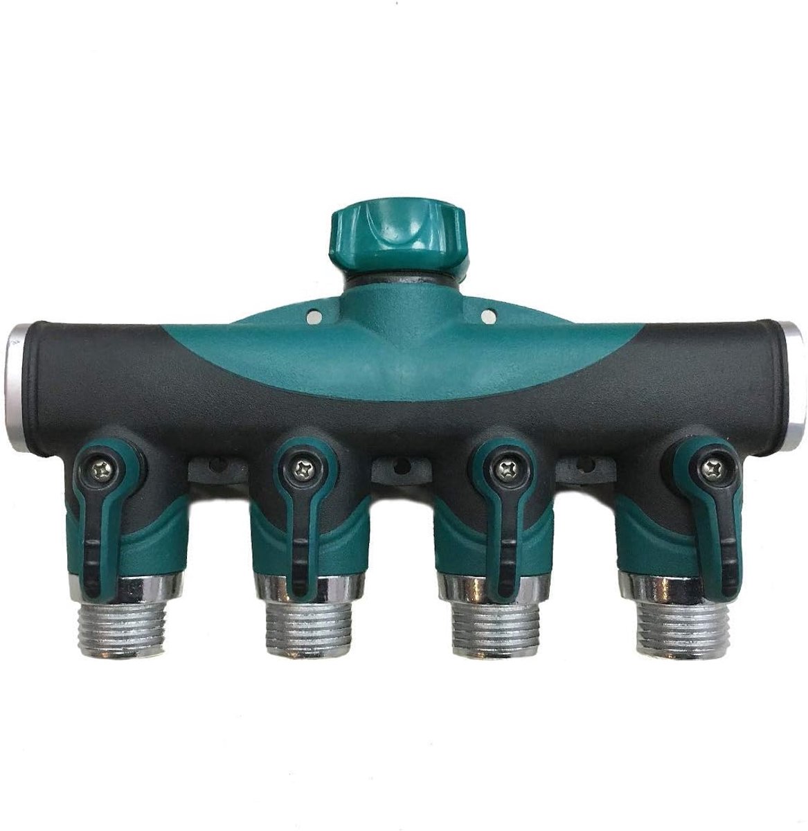 4-weg verdeler 3/4 inch - messing - met afsluiters - voor aansluiten van 2 apparaten - ShopVlot