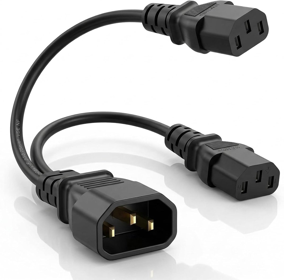 Netsnoer 30 cm - IEC 320 Y-type splitter - 3-polige stekker - ideaal voor computermonitors en printers - ShopVlot