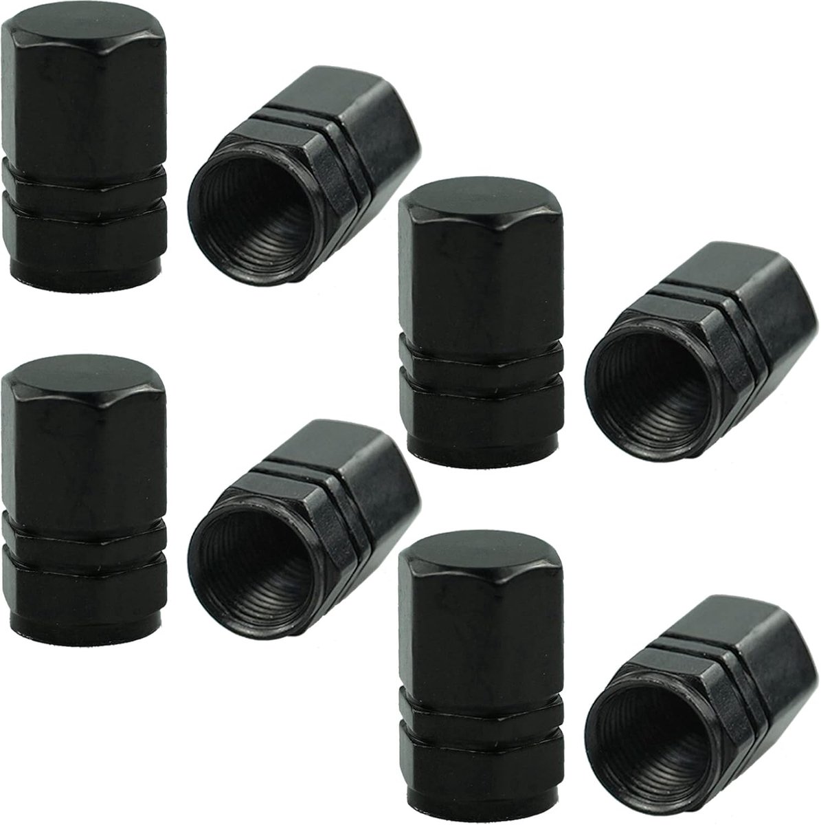 Tire Valve Caps - 8 Stuks - Zwart Textiel - Aluminium - Bescherming tegen roest en stof - ShopVlot