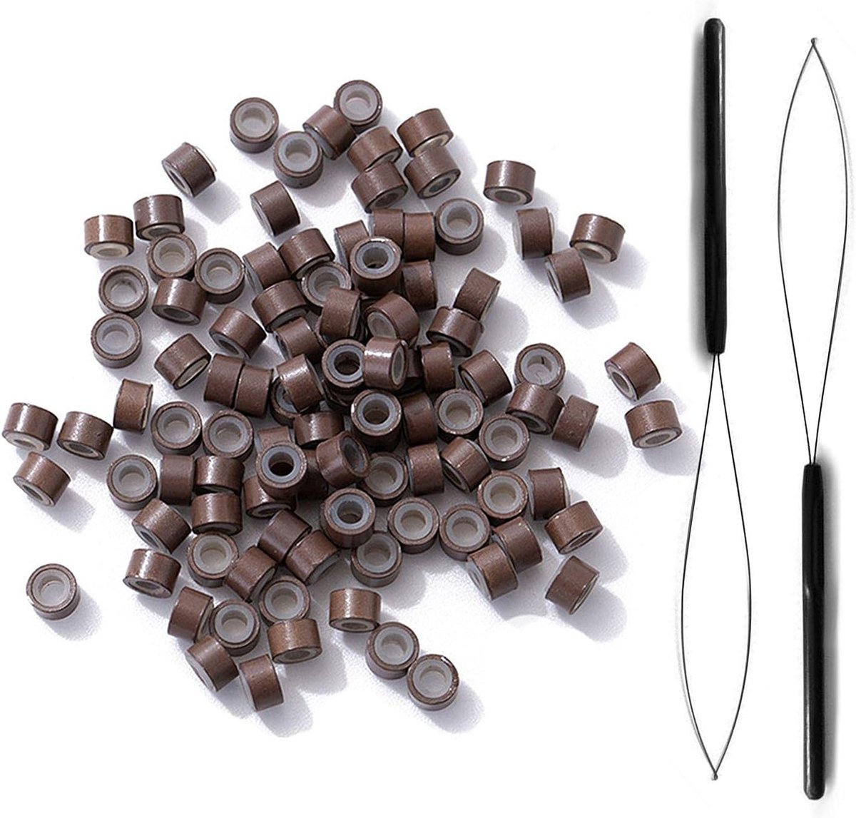 Haarextensions Kralen 300 Stuks - Bruin - 5 mm Silicone Voering - Ideaal voor Haarverlenging - ShopVlot