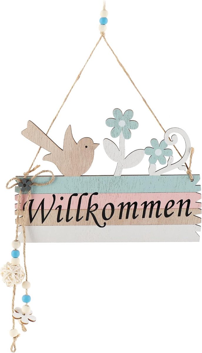 Deurbord welkom - houten lentebord - decoratieve paassign - stijlvolle entree - ShopVlot