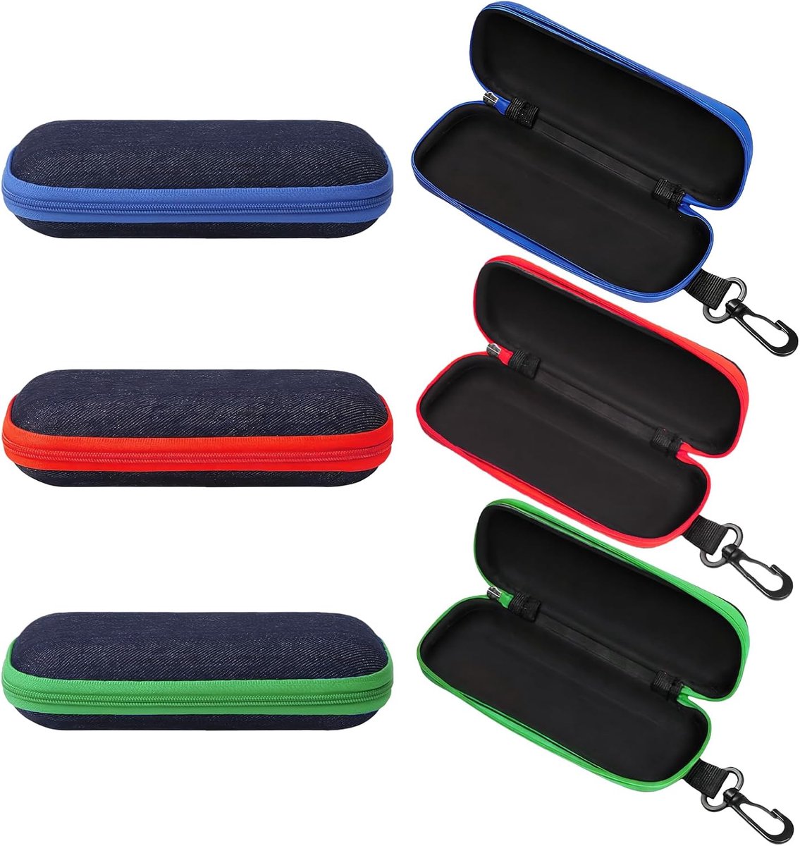 Brillenetui - 3 Stuks - Denim - Met Ritssluiting - Voor Reizen - ShopVlot