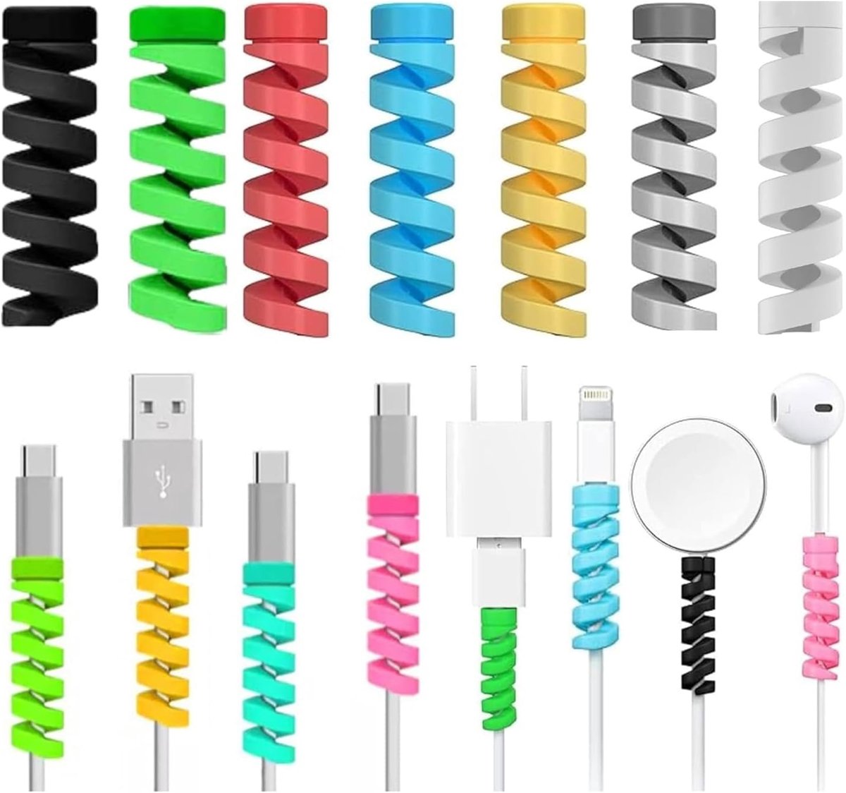 Oplaadkabel Bescherming - 14-delige Set - Siliconen Spiralenkabel - Bending-Resistance voor Type C - ShopVlot