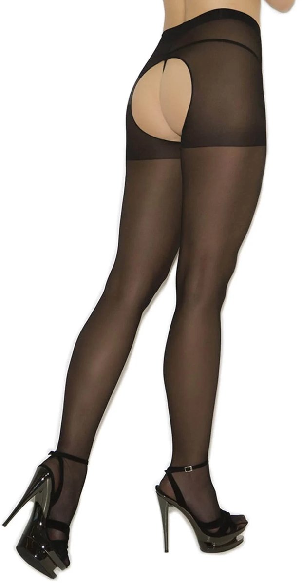 Zwarte Fantasie Panty met Opengewerkt Patroon - Elastische Damespanty in Maten XS tot XL