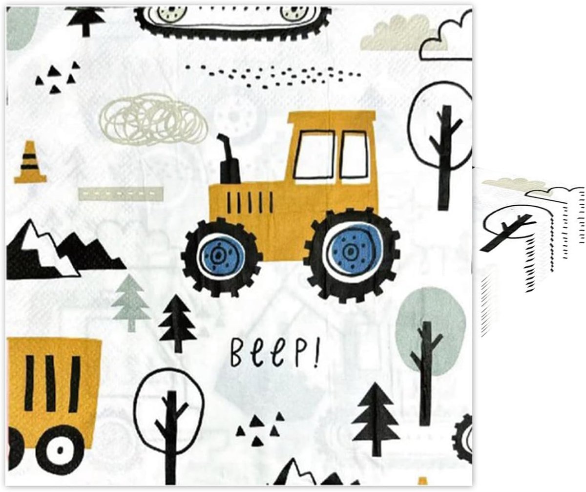 Papieren servetten 20 stuks - Bouwplaats print - Graafmachine en vrachtwagen motieven - Perfect voor kinderfeestje - ShopVlot