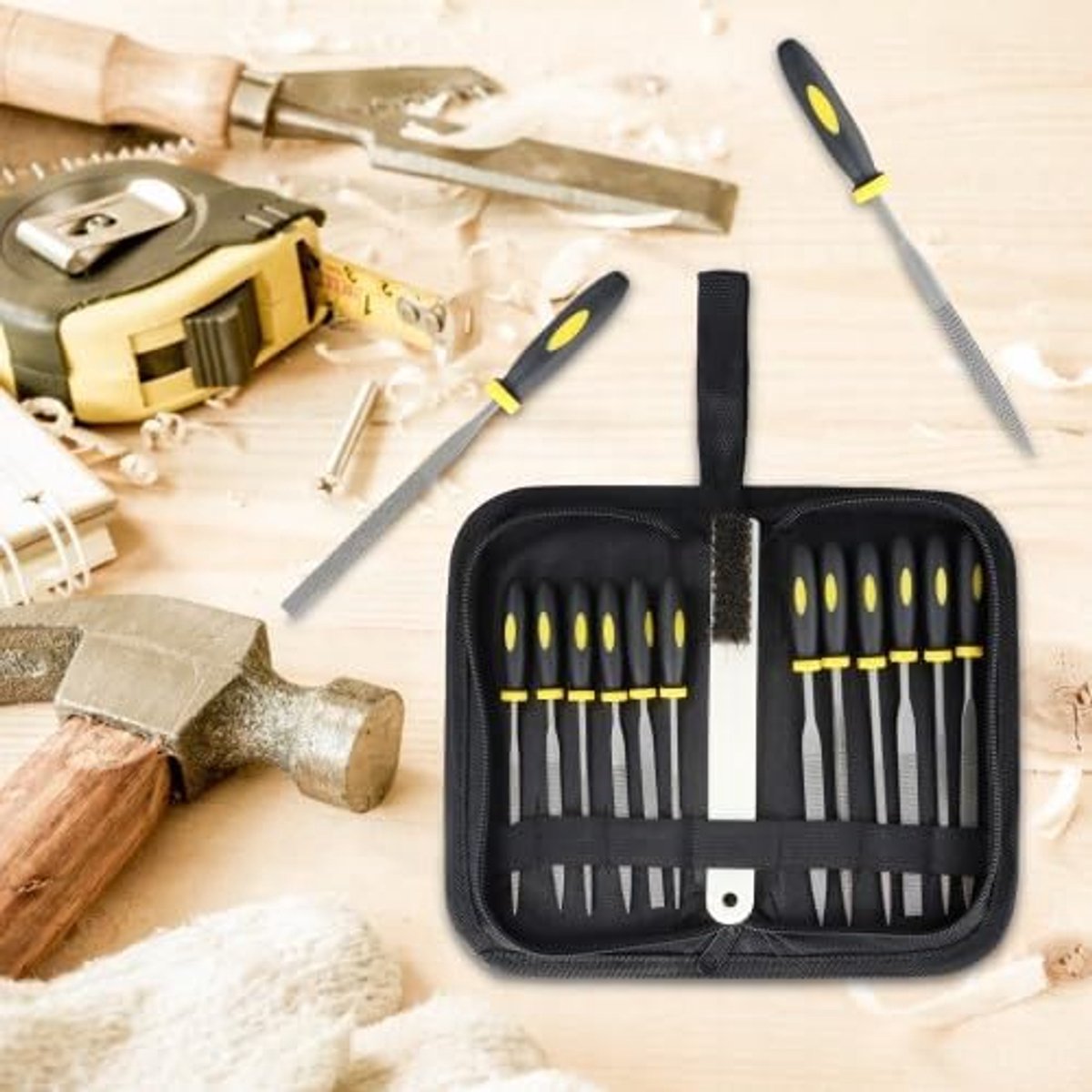 Vijlenset 15-delig - Houten vijlen - Inclusief opbergzak - Voor precisiewerkzaamheden - ShopVlot