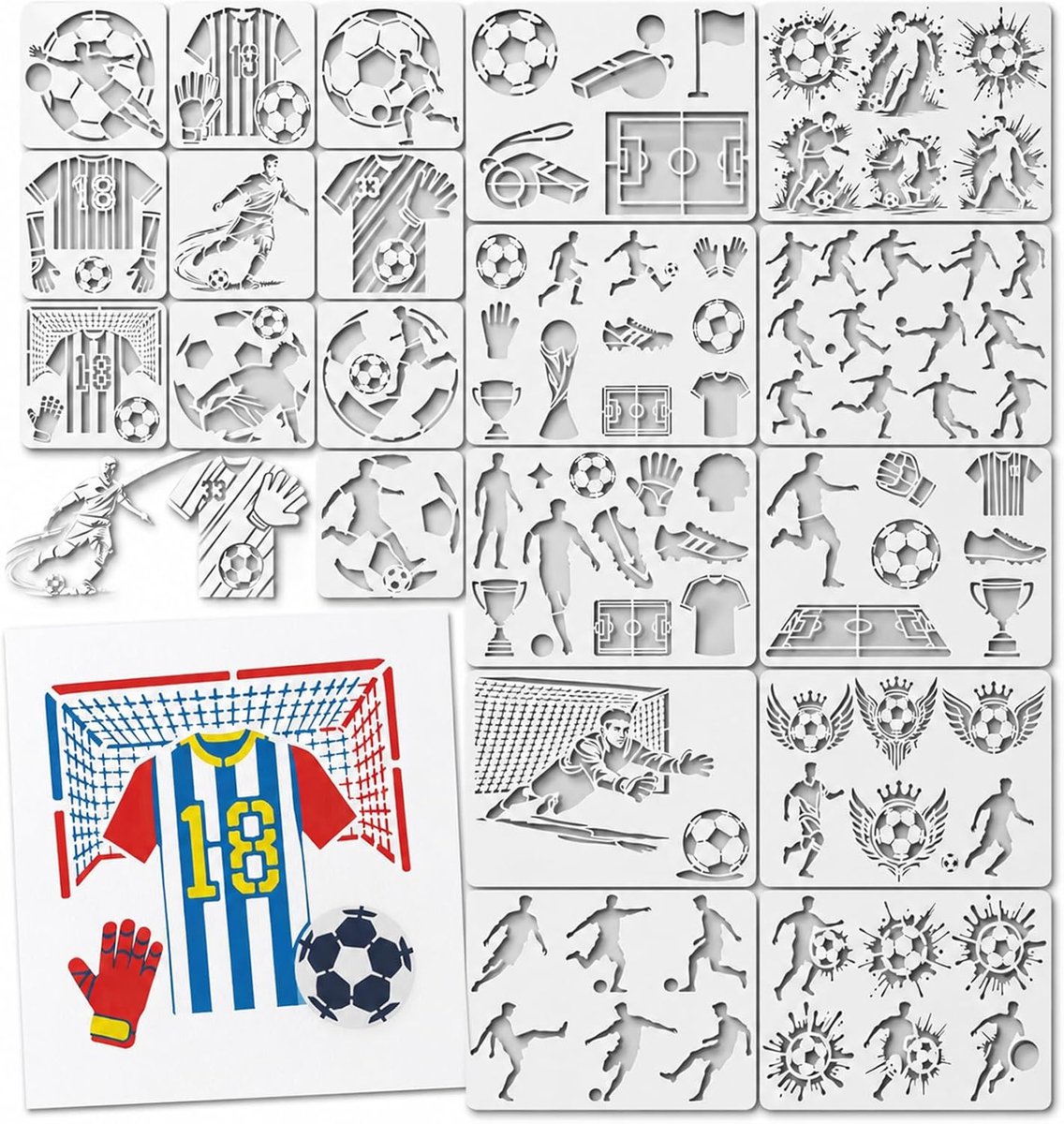 Sjablonen voor textieldecoratie 20 stuks - voetbalsjablonen - herbruikbaar - ideaal voor DIY-projecten - ShopVlot