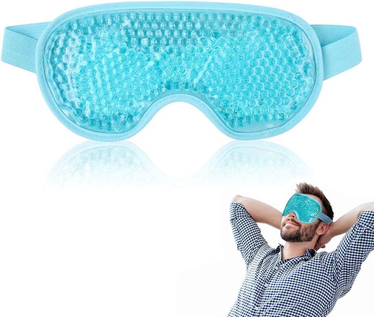 Koelmasker tegen gezwollen ogen - gelparels blauw - herbruikbaar en flexibel - voor ontspanning - ShopVlot