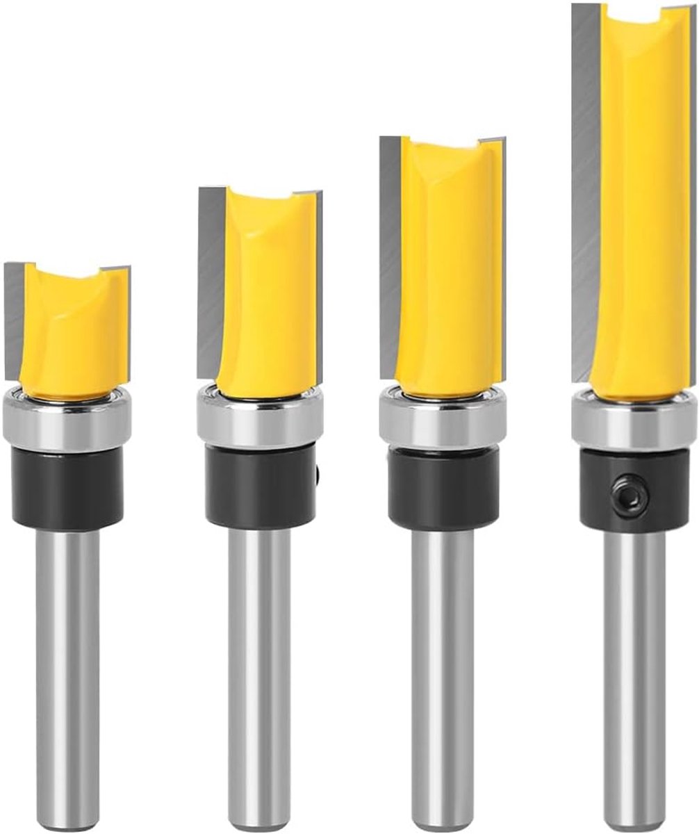 Flush trim freesbit set 4-delig - 1/4 inch schacht - hoogwaardig staal - ideaal voor houtbewerking - ShopVlot