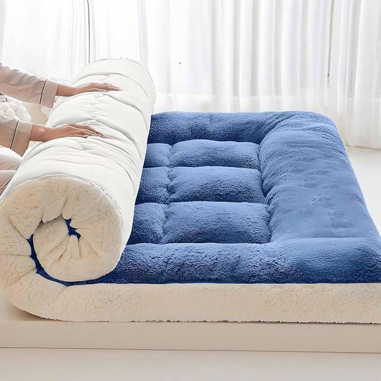 Japanse Futon - Opvouwbaar Bed - Comfortabel Slapen - Dubbelzijdig Ontwerp - 150x200cm - Blauw Wit — afbeelding 5