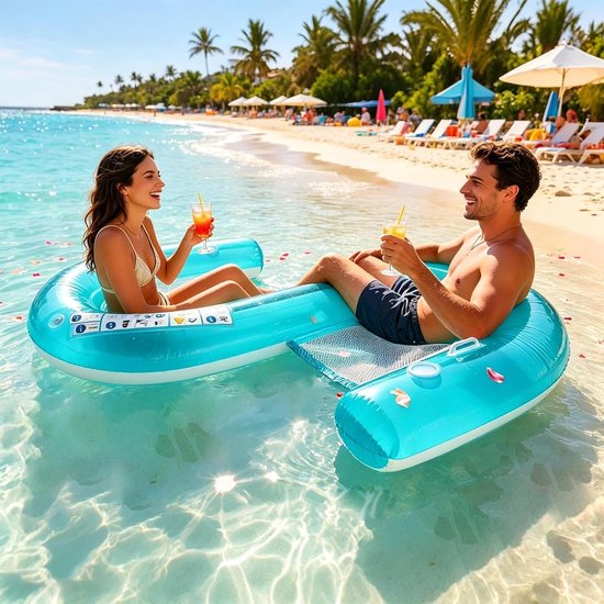 Drijfmatras Twee Personen - Waterhangmat Ligbed - Ontspannen op water - Zonbestendig koelstof - 155x25x170cm - null — afbeelding 2