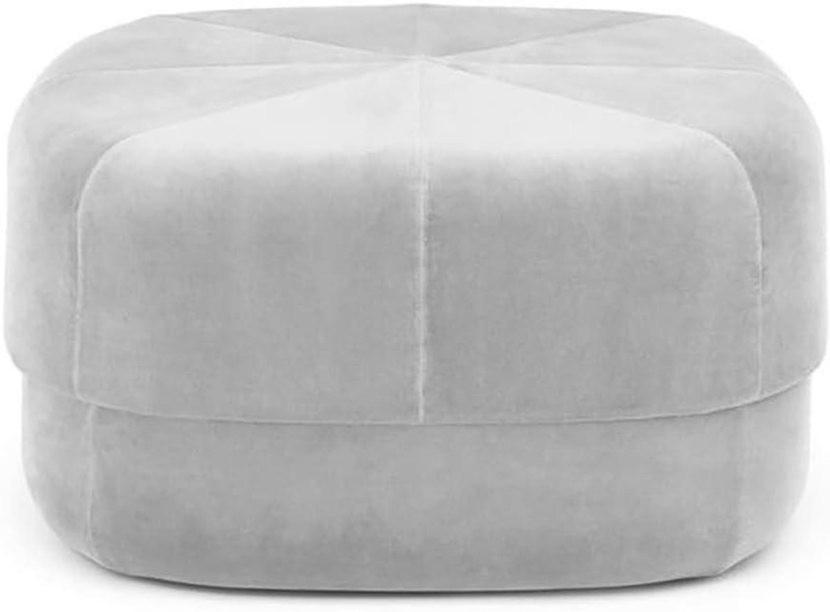 Ronde voetenbank - Poef zitting - Ontspannen zitten - Massief houten frame - 35 cm hoog - Lichtgrijs