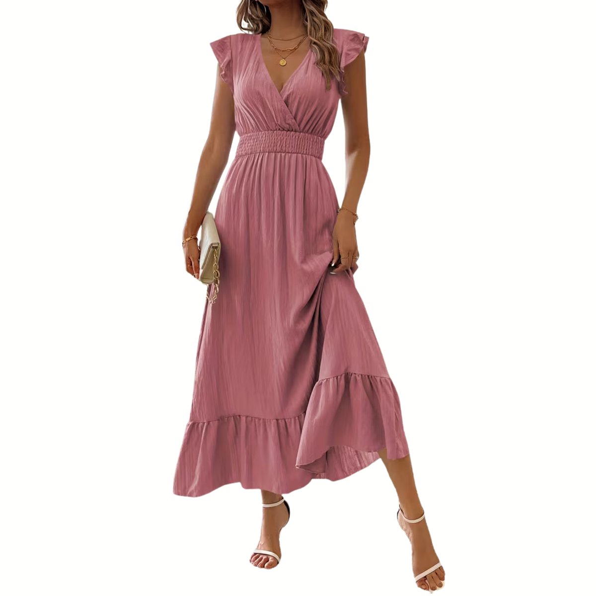 Currero Zomerjurk Dames Zomerjurken Volwassenen Vrouwen Midi Jurk Ibiza Stijl Sundress Dress S Zachtroze