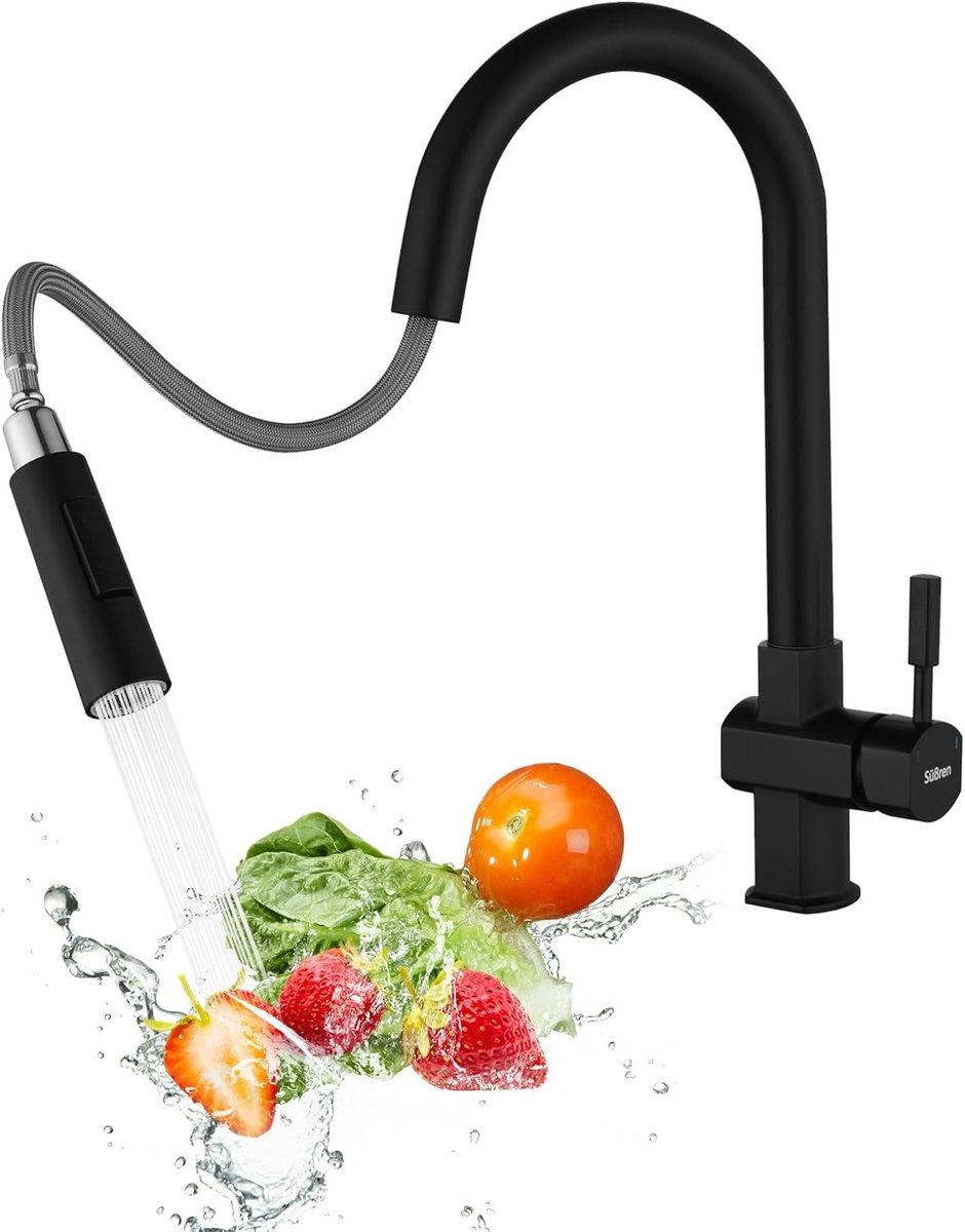 Hogedruk Keukenkraan - Zwart - Uittrekbare Douche - 360° Draaibaar - Voor Keuken