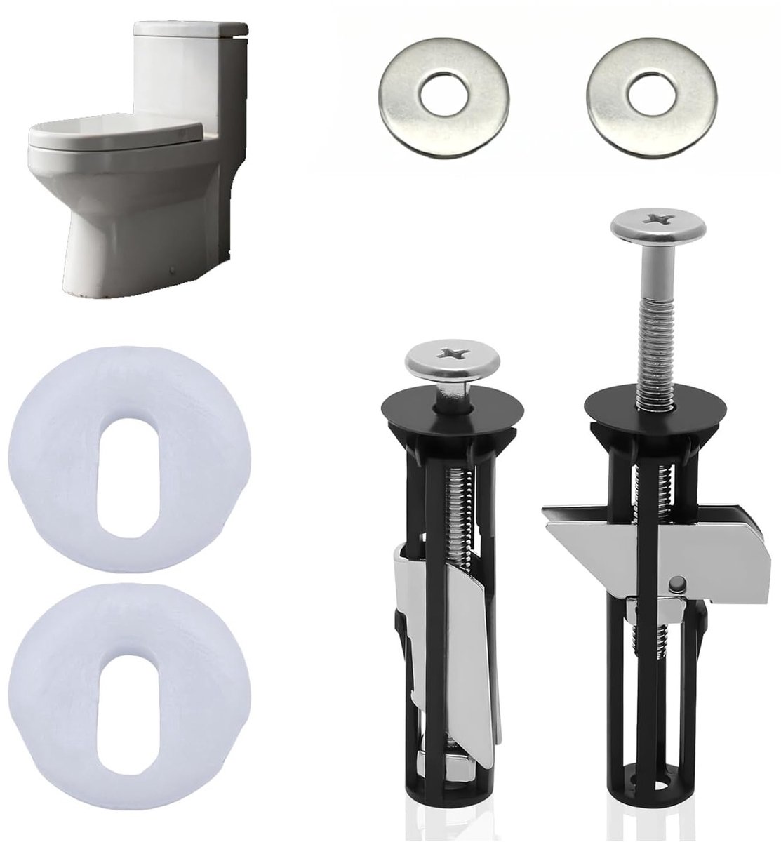 Toiletzitting Bevestigingsset met 2 Stuks, Universele Vervangingsonderdelen voor Toilet, Inclusief Plastic Moeren en Ringetjes voor Topdeksel Scharnieren