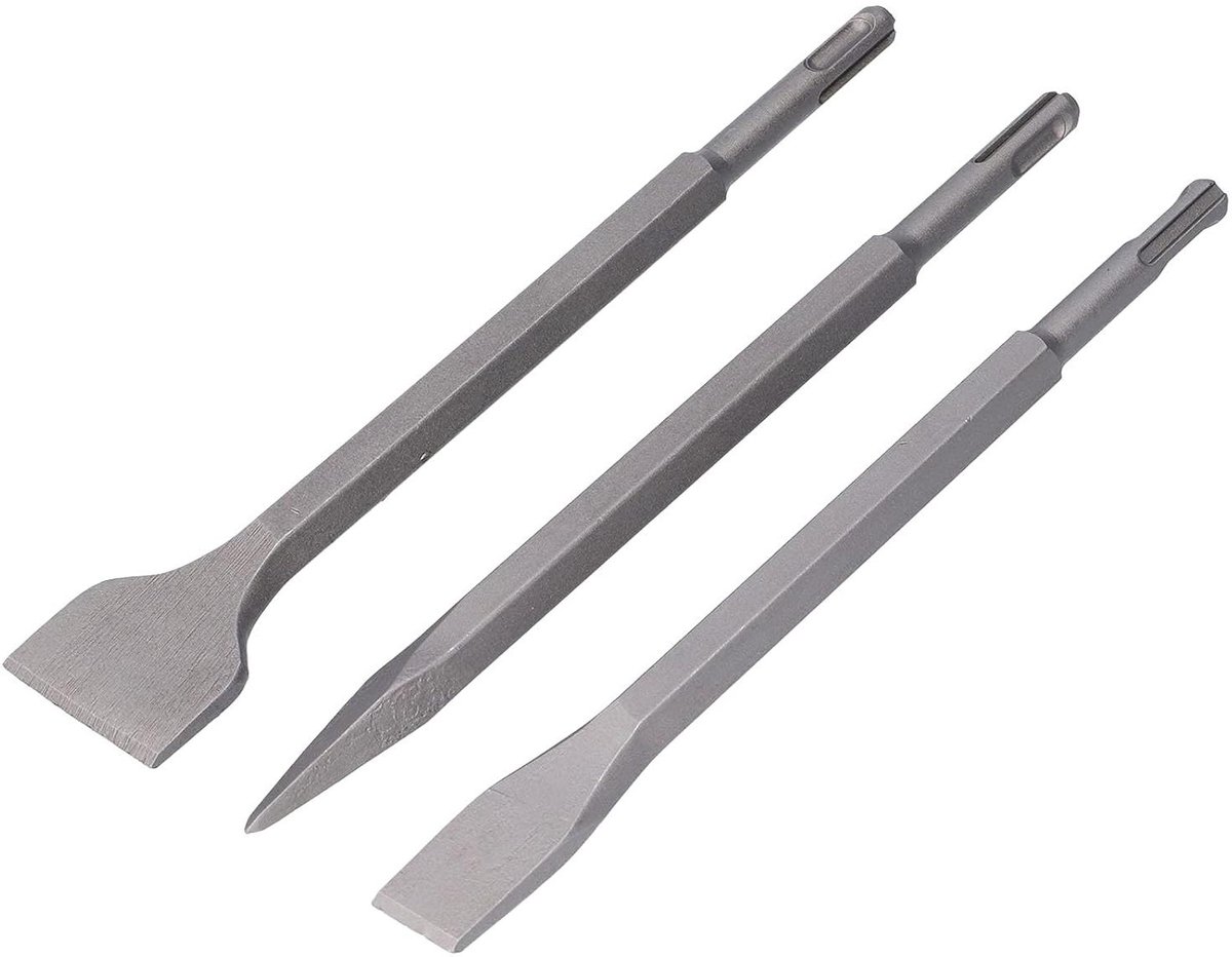 Hamerboren Beitels - Betonbeitels Koolstofstaal - Beton Bewerken - Antislip Handgreep - SDS PLUS - Zilverkleurig