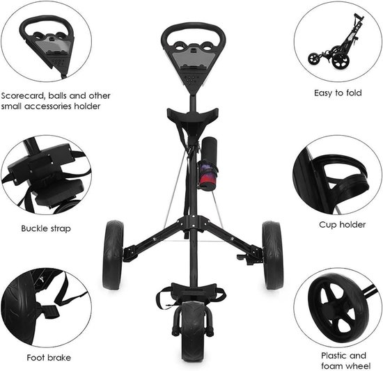 Golf Trolley - Push Cart - Golfen - Opvouwbaar Ontwerp - 3 Wielen - Zwart van GOLF — afbeelding 5