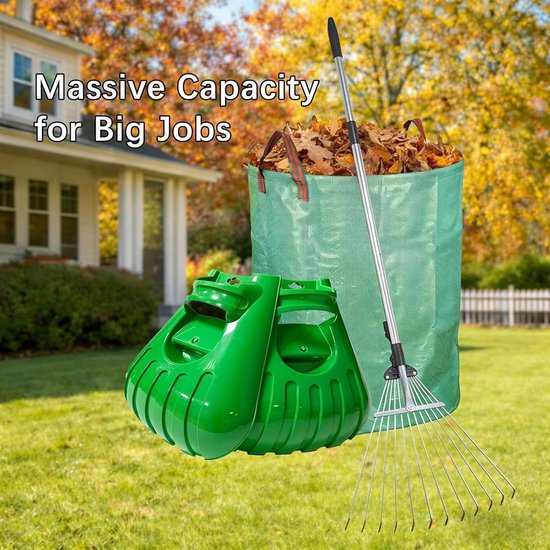 Bladgrijper Set - Bladverzamelaar Tuin - Tuin Opruimen - Rugvriendelijk Ontwerp - 272 Liter Zak - Groen — afbeelding 4