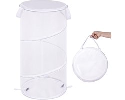 Wasmand - Vouwbare Wasmand - Opbergmand - Waszak - Opvouwbare Wasmand - Mand - Wassorteerder - Kledingmand - Reiswaszak - met handgrepen - Inclusief opbergtas - voor wasruimtes, badkamers, kinderkamers, studentenkamers, op reis - 32*32*60 cm - wit
