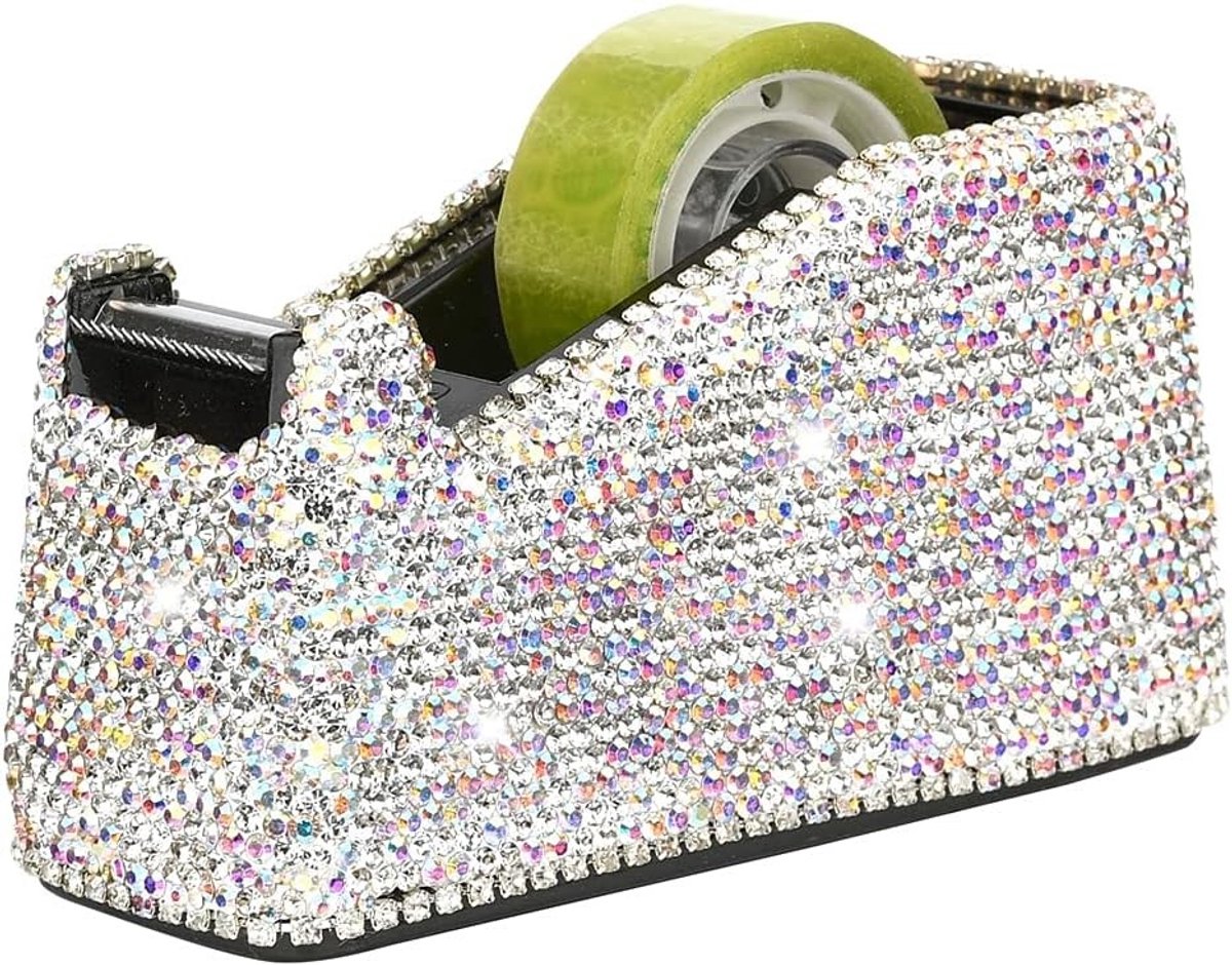 Elegante Tape Dispenser met Diamantdesign, Anti-Slip Mat en Schattige Witte Afwerking voor Kantoor, School en Cadeaus - Perfect voor Creatieve Projecten en Decoratie
