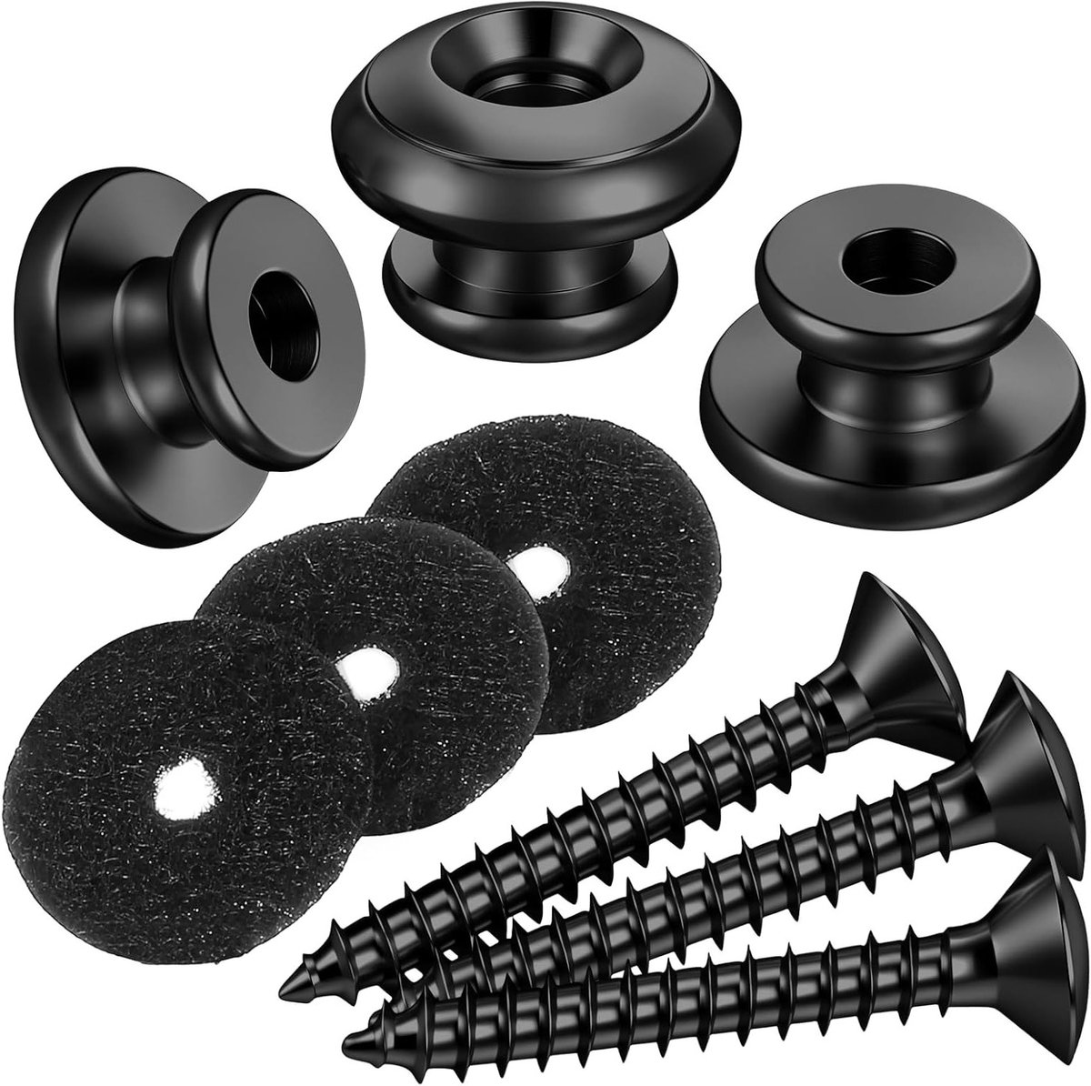 Gitaarband Knoppen - Straplocks Set - Gitaar Beveiligen - Universele Pasvorm - 3 Stuks - Zwart